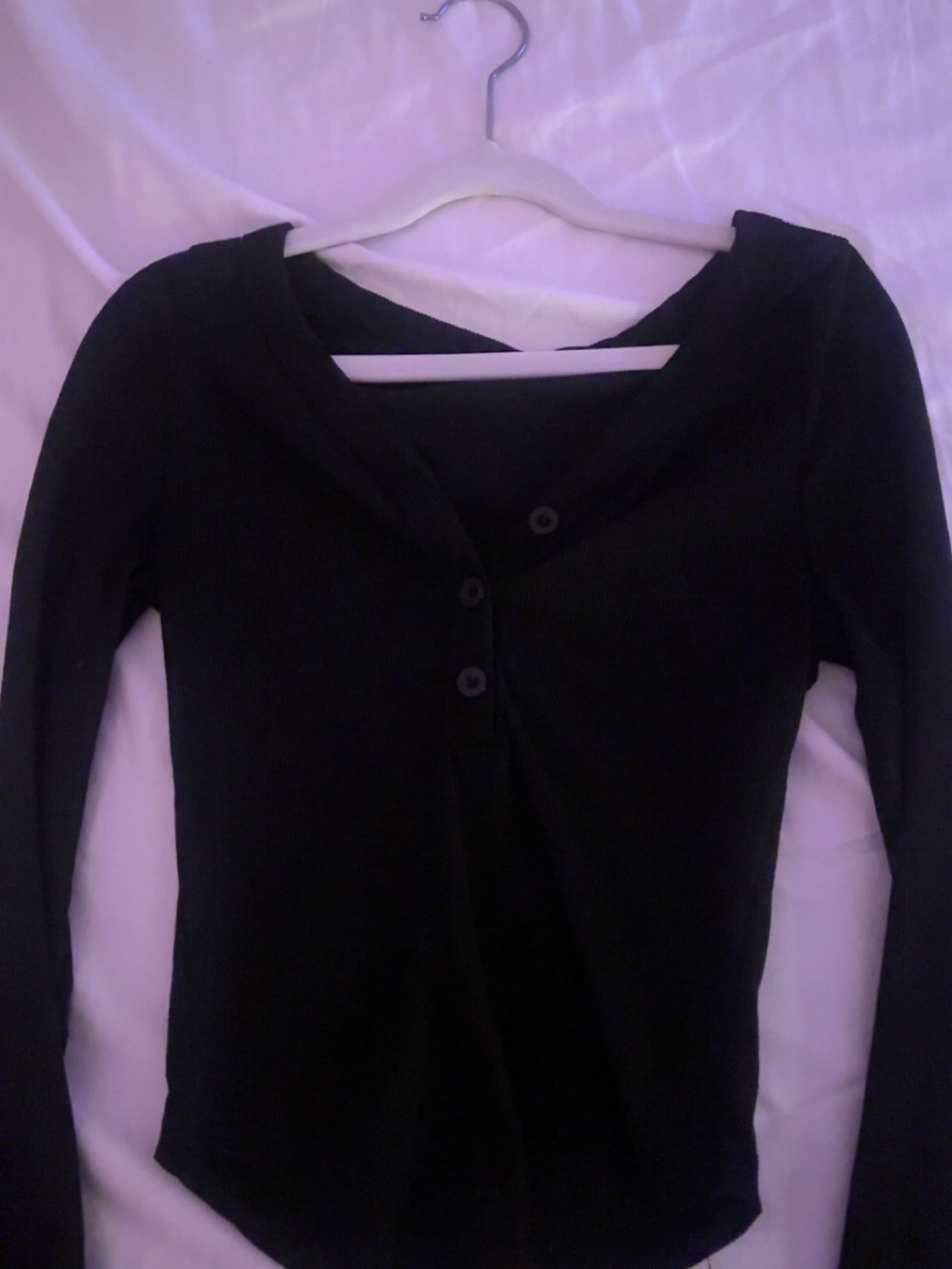 Black Long-Sleeve cropped Henley Women's Top size XS